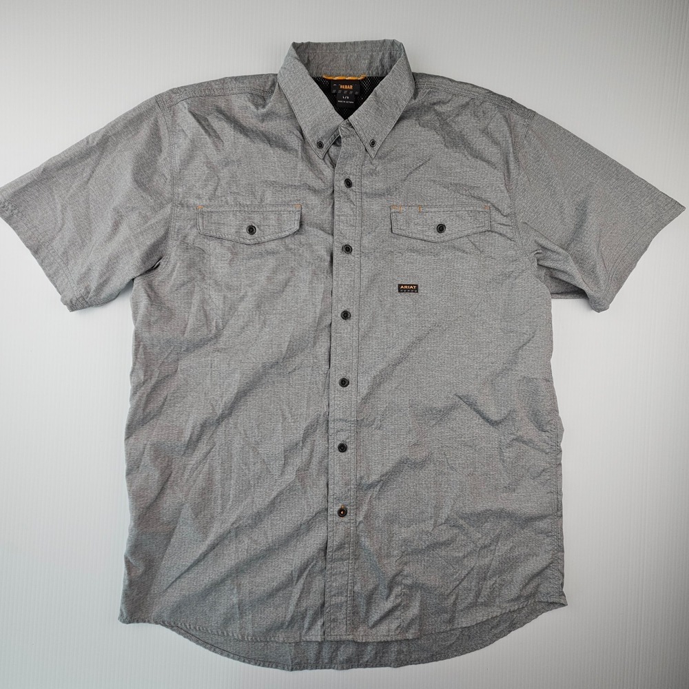 Ariat Rebar Mens Large Gray Short Sleeve Vented Workwear Utility Shirt Western